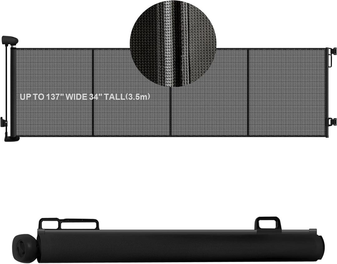 Extra Wide Retractable Baby Safety Gates Extends to 137" Wide 34" Tall, Large Mesh Dog Pets Gate with Reinforced Strip for Stair Doorway Hallways Indoor Outdoor, Easy Install, Hardware Mount