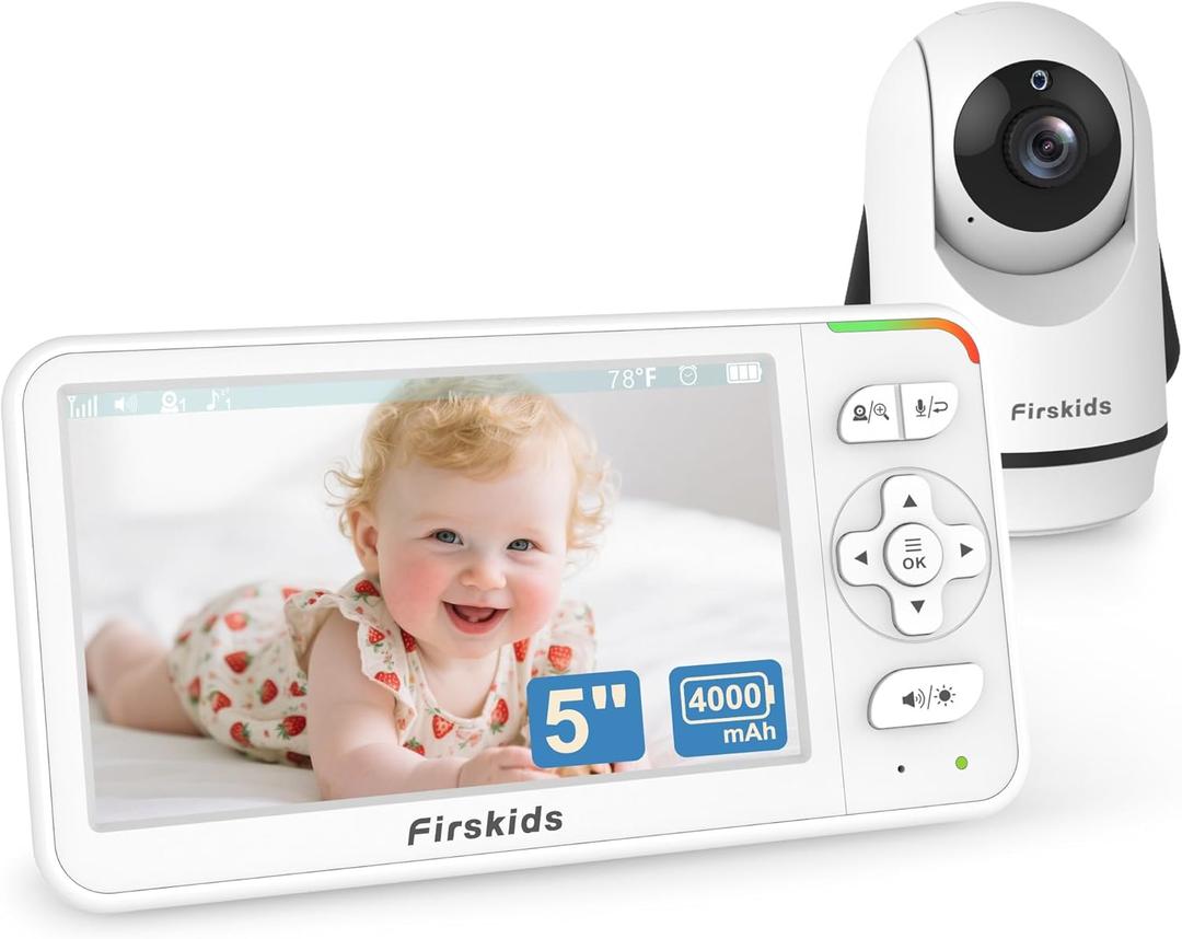 5" Baby Monitor with Camera and Audio, No WiFi Travel Baby Monitor, Pan Tilt Zoom Baby Camera Monitor with 2-Way Talk, 32H Battery, Room Temp Sensor, IR Night Vision, ECO Mode, 1000 Ft Range
