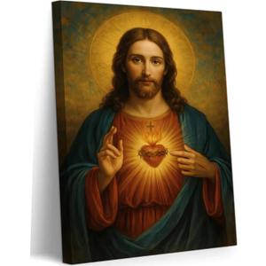 Eysintum Sacred Heart of Jesus Wall Art Christian Canvas Print Religious Home Decor Catholic Picture for Bedroom Living Room Prayer Room Ready to Hang 12x16in