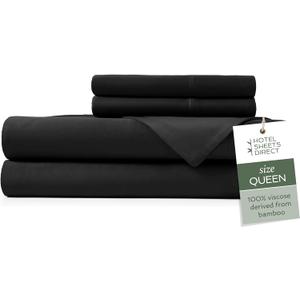 Hotel Sheets Direct 4 Piece Bed Sheet Set Queen Size, 100% Viscose Derived from Bamboo Sheets Set with 2 Pillowcases, Cooling & Breathable Luxury Bedding, Moisture-Wicking & Silky Soft Texture, Black