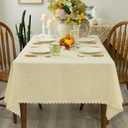 Textured Tablecloth Waterproof Spillproof Lace Trim Rectangle Jacquard Fabric Table Cloth, Kitchen Dinning Tabletop Decoration,Oblong Table Cover for Indoor and Outdoor Use,Beige 60x84 Inch