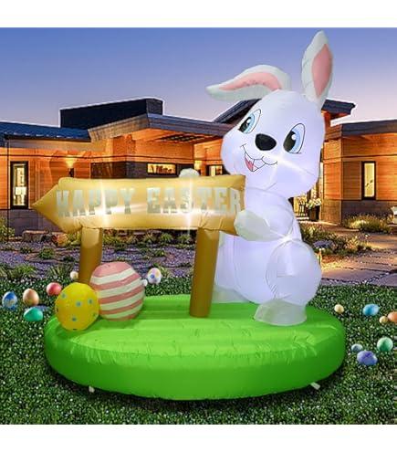 ROSSEYO Easter Inflatable Decoration with LED Lights, 6FT Lighted Blow Up Bunny Eggs Holiday Party Yard Decor for Easter Inflatable Outdoor Decorations