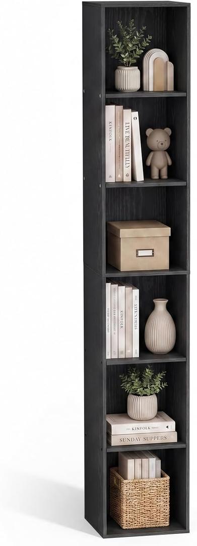 6 Cube Black Book Shelf, Tall Bookcase for Bedroom Home Office Living Room