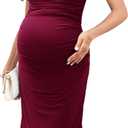 Mesh Ruched Maternity Dress Baby Shower Wedding Guest Pregnancy Shoot Fall Long Short Sleeves Square Neck (Small)