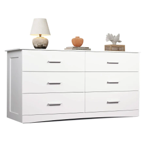 WLIVE Wood Dresser for Bedroom, Wide Chest of Drawers with 6 Drawers, Large White Storage Tower Unit, Modern Minimalist Closet Store Organizer for Living Room, Hallway