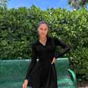 OQQ Womens Dress Casual Long Sleeve Elastic Simple A-Line Zipper Mini Dress (S)