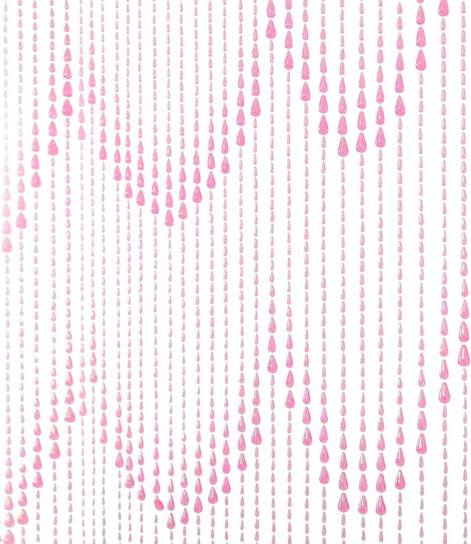 FlavorThings 3 FT X 6 FT 34 Strands Raindrops Pink Iridescent Beaded Curtain Door String Curtain Wall Panel Window Room Divider Blind for Wedding Coffee House Restaurant Parts Home Decoration