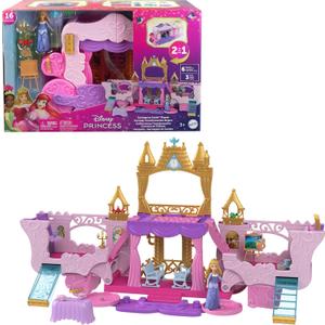 Mattel Disney Princess Carriage to Castle Transforming Playset with Aurora Small Doll, 3 Levels, 6 Play Areas, 4 Figures, Furniture & Accessories (One Size)