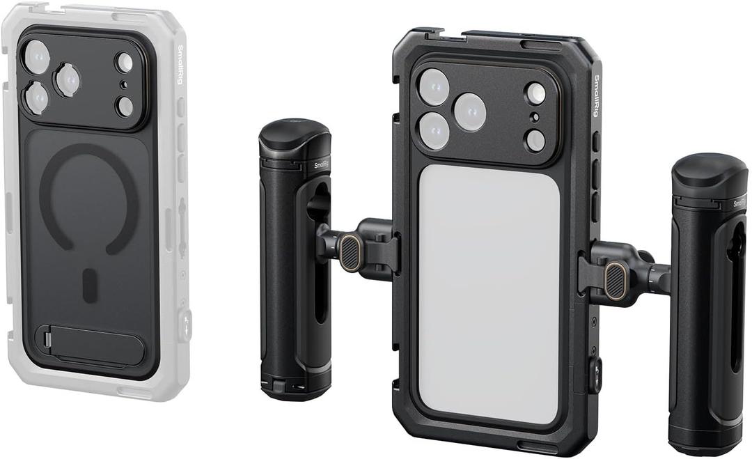 SmallRig Phone Video Cage Dual Handheld Kit for iPhone 17 Pro, Phone Rig with Wireless Quick Release Side Handle, 17mm T-Mount & Lens Backplate for Video Recording/YouTube/Live Streaming/Vlog - 5540