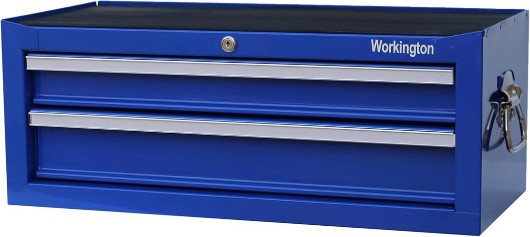 Workington Industrial 2 Drawers Portable Metal Intermediate Box, 26" Middle Tool Chest Cabinet with Ball Bearing Drawer Slides, Steel Tool Storage Box Organizer 4008 Blue