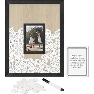 Americanflat 12x16 Wedding Guest Book Alternative with 80 Heart Tokens - Fits 4x6 Photo - Token Shadow Box - Ideal for Wedding Reception Guest Book, Wedding Decorations, Bridal Showers - Black