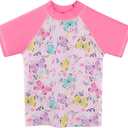 Girls Two Piece Swimsuit Floral UPF 50+ Rash Guard Set Kids Beach Swimwear (5-6 Years, Pink Butterfly)
