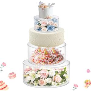 3Pcs Acrylic Cake Display Stand 6'' 8'' 10'' Round 3 Tier Clear Cylinder Cake Box for Wedding Birthday Party Decor(6 / 8 / 10 Inch)