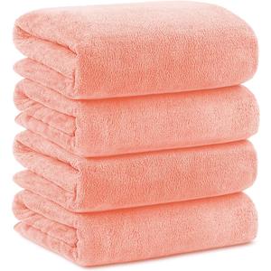 Orighty Microfiber Bath Towels Pack of 4(27'' x 54'') - Soft Feel, Highly Absorbent, Quick Drying for Body, Sport, Yoga, SPA, Fitness - Pink