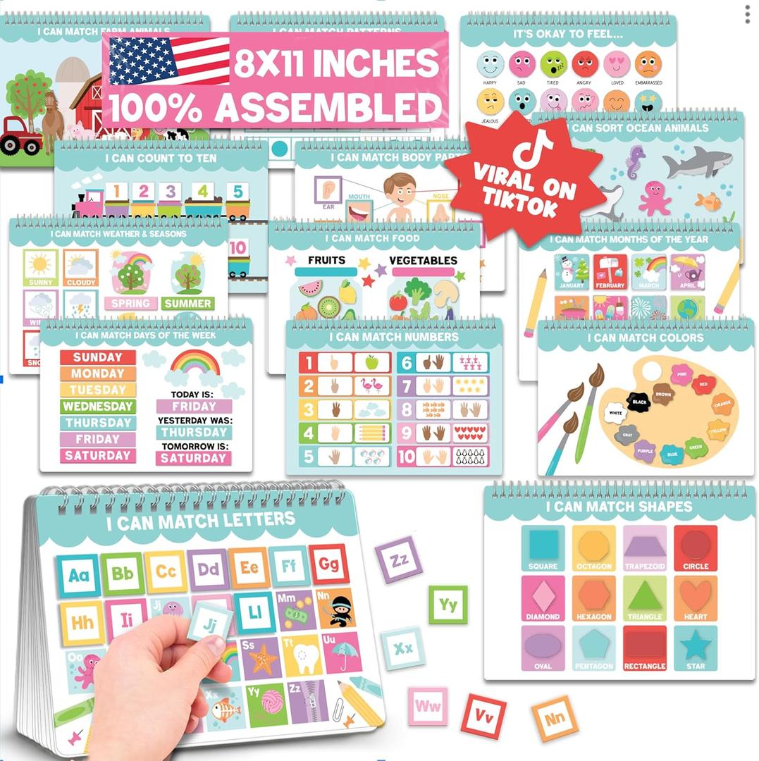 Hadley Designs My First Busy Book for Toddlers 3-5 - Preschool Learning Activities, Preschool Busy Books 3-5, Prek Learning Activities for 3 Year Olds, Montessori Book Velcro, Gift for Kids