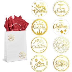 2 x 500Pcs Christmas Labels Stickers Gold Round Christmas Stickers 8 Design Self Adhesive Presents Cards Tag 1 inch Merry Christmas Envelope Seal Stickers Roll for Xmas Party Favor Supplies (Style 2)