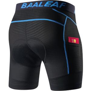 Baleaf Men's Cycling Underwear 4D Padded Bike Shorts Pocket Mountain Bike Liner Bicycle Gear (Medium, Blue)