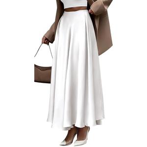 BTFBM High Waisted Skirts for Women Fall Clothes 2025 Elegant Satin Flowy A-Line Cocktail Formal Night Out Maxi Skirt Small, White
