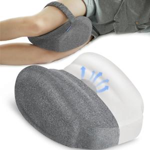 KingPavonini Cooling Knee Pillow for Side Sleepers Hip Pain, Memory Foam Leg Pillow for Side Sleeping with Strap, Ergonomic Hip Pillow for Spine Aligning, Back/Knee Pain, Sciatica, Pregnancy (Gray)