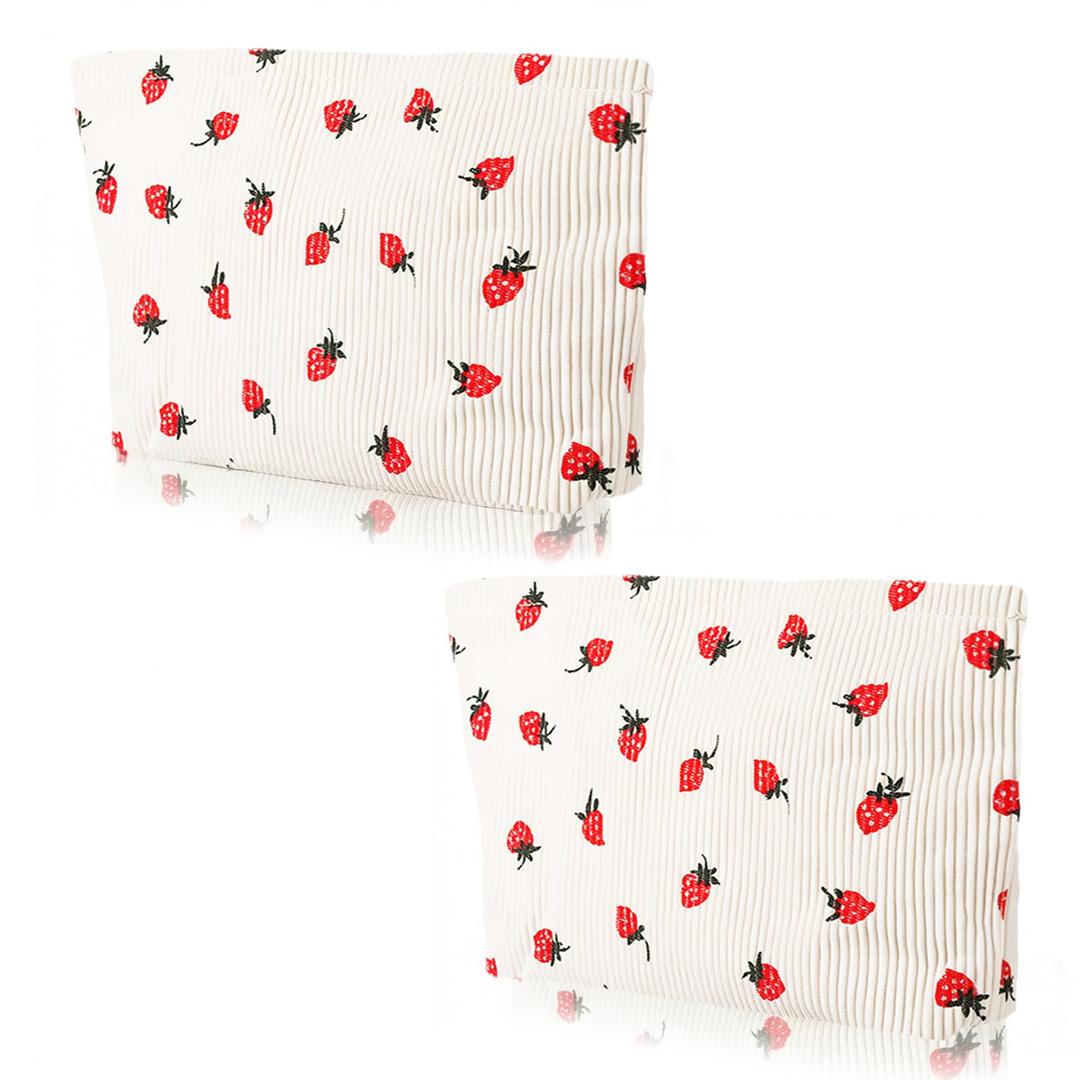 LXUEJIE 2Pcs Makeup Bag, Strawberry Makeup Bags, Make Up Bags for Women Corduroy Makeups Baging, Bag Organizer Pouches for Women Cosmetic Accessories(White) (White)