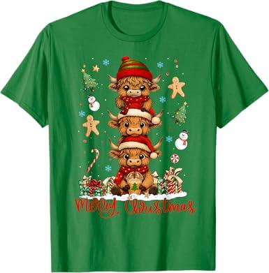 Merry Christmas Heifer Highland Cows Lover Men Women Kid T-Shirt L