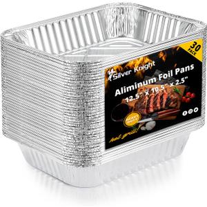 Silver Knight 9x13 Aluminum Pans Disposable Foil Pans (30-Pack), Half Size Deep Steam Table Pans Extra Thick for Baking, Cooking, Roasting, Heating