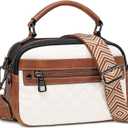 Crossbody Bags for Women Vegan Leather Shoulder Handbags Small Cross Body Purses for Women Trendy with Wide Strap (Beige-brown-black)