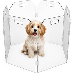 Clear Acrylic Freestanding Dog Gate, Foldable No Drill Indoor Pet Barrier