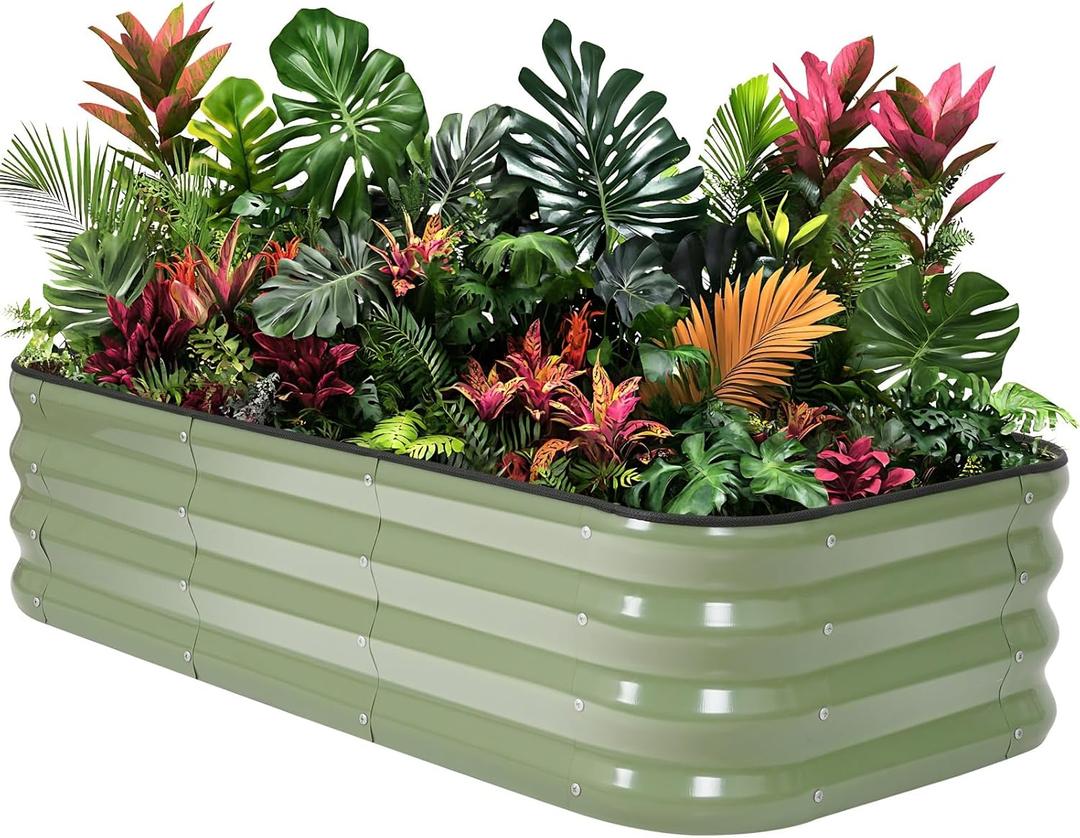 1MORE Raised Garden Bed -4X2X1 Galvanized Planter Box for Outdoor Gardening,3 in 1 Modular Raised Bed Kit with Protective Tape, Gloves for HerbIdeal for Vegetables and Plants.Green-1Pack