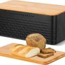 Phyllia Bread Box, Metal Bread Storage Container with Bamboo Lid Usable as Cutting Board, Breadbox Holder for Kitchen Countertop, 13 x 7 x 5.3 inch (Black)