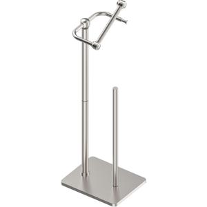 RUACQ Toilet Paper Holder Stand, Bathroom Toilet Paper roll Holder Free Standing with Storage for 4 Rolls, Post Pivoting Design, Stable Weighted Base, SUS304 Stainless Steel (Brushed Nickel)