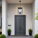Outdoor Pendant Light with Water Ripple Glass, 4-Light Exterior Hanging Porch Light, Large Lantern Pendant Light, Waterproof Black Outside Chandelier for House Front Door Patio Entrance