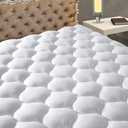 MATBEBY Queen Size Mattress Pad - Cooling Breathable Mattress Topper, Quilted Fitted Mattress Protector, Pillow Top Mattress Cover with 8-21" Deep Pocket, Soft, Machine Washable, White, 60x80 Inches (White - Curvy Pattern)