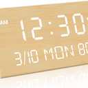 Kogonee Wooden Digital Alarm Clock, 0-100% Dimmer, 2 Alarm Settings, Weekday/Everyday Mode, 9 Mins Snooze, 12/24H, Temperature and Date Display for Office, Travel, Bedroom Alarm Clock (Bamboo)