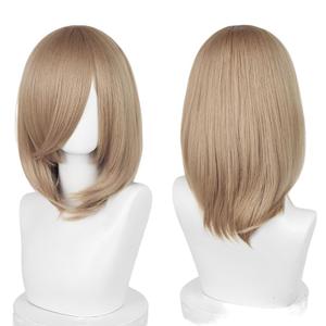 LABEAUT Linen Brown Unsex Cosplay Wig for Men Woman for Short Straight Cosplay Wig with Bangs for Anime Heat Resistant Hair for Party and Halloween Costume Christmas Synthetic Hair