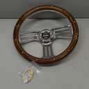 14 inch Solid Wood Steering Wheel,6 Bolt Hole 3 Spoke Chrome-Plated Aluminum Alloy with Horn Button 70MM Deep Dish Fit for Cars,Racing,Vintage Car,350mm Classic Car Steering Wheel