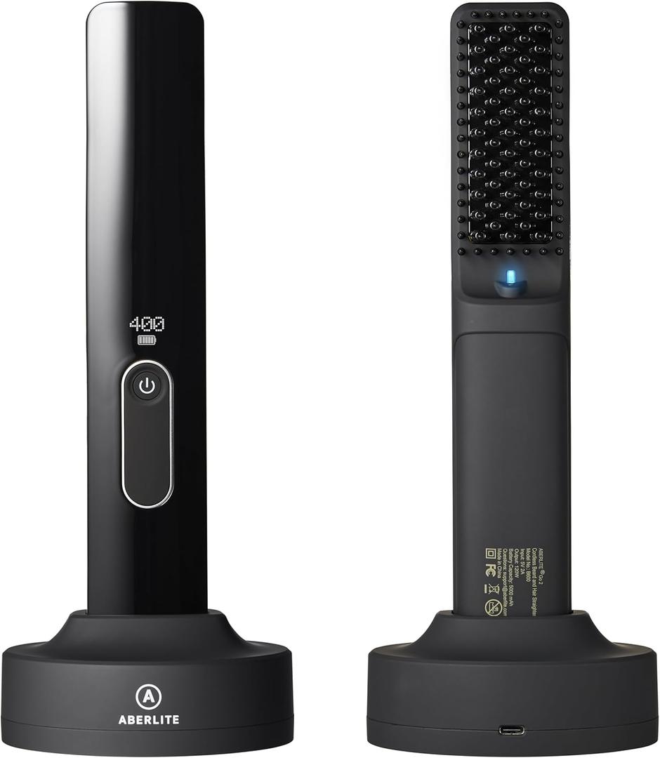 Aberlite Go 2 - Cordless Beard & Hair Straightener - Pain-Free Anti-Scald Comb Tooth - Advanced Ionic Conditioning - Wireless Straightener Heated Brush Comb- for All Beard Types