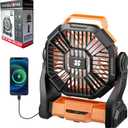 Portable Camping Fan Rechargeable Battery Operated Fans with Light 4 Speeds & Hook, USB Rechargeable Outdoor Camping for Tent, Orange