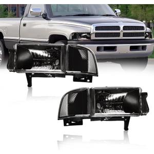 Headlights Compatible with 1994-2001 Dodge Ram 1500/1994-2002 Dodge Ram 2500 3500(DON'T Fit SPORT & Ram VAN Models) Clear Reflector Black Housing