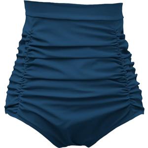 COCOPEAR Women's Ruched High Waisted Bikini Bottom Retro Vintage Swim Short Tankinis (X-Large, Dark Blue)