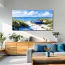 WLWBINTING Beach Wall Art For Bedroom Large Nature Canvas Wall Decor For Living Room Blue Ocean Room Decor Pictures Seascape Wall Art Boat Landscape Painting Modern Office Home Decor Artwork