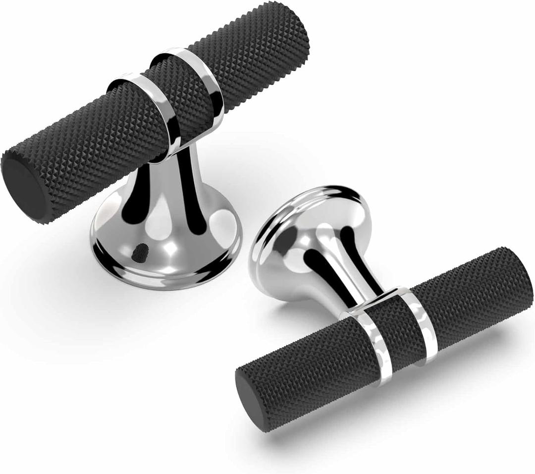 10 Pack Cabinet knurled Knobs Matte Black and Polished Chrome Kitchen Cabinet Knobs Aluminum and Zinc Alloy Drawer Pulls Solid Cabinet Hardware