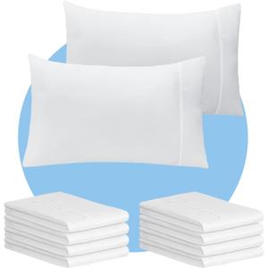 LuxClub Collection Pillowcases 8 Pack - Eco Friendly Wrinkle Free Cooling Pillow Cases with Satin Trim - Machine Washable Hotel Bedding Silky Soft - White King