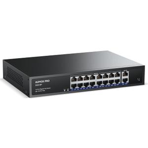 16 Port Gigabit PoE Switch,AUMOX PRO SG518P 18 Ethernet Unmanaged PoE with 2 Gigabit Uplink 250W,Plug and Play,Sturdy Metal Desktop, Wall Mount or Rackmount Network Switch, 802.3af/at Compliant