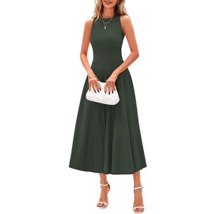 PRETTYGARDEN Women's Summer Pleated Midi Work Dress Sleeveless A Line Knit Business Dresses, Spring Semi Formal Long Dress for Wedding Guest, Cocktail Party, Teacher Outfit, XL