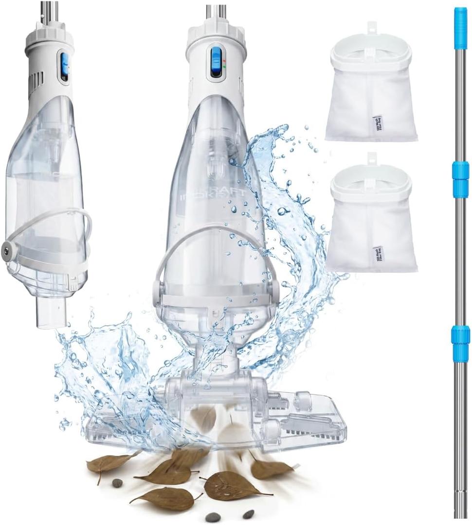 InoKraft Pool Vacuum for Above Ground Pool, Cordless Pool Vacuum for Inground Pools, Rechargeable Handheld Pool Cleaner with 18.5 GPM Suction, 60 Min Runtime, 59” Extendable Pole, 300-Mesh Filter