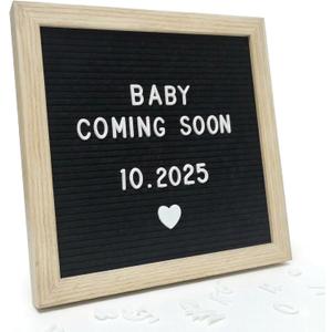 C CRYSTAL LEMON Black Felt Letter Board 10x10in, Baby Announcement Sign & Pregnancy Announcement Board, 336 Letters, Wooden Frame, Wall Mount or Stand