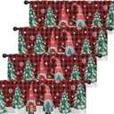 4 Pack Valances Window Treatments, Christmas Gnome Pine Red Plaid Drapes Adjustable Curtain for Windows Living Room Kitchen Sink Above, 18x52 Inch Rod Pocket Valances