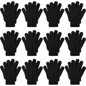 Cooraby 12 Pairs Kid's Winter Magic Gloves Children Stretchy Warm Magic Gloves Boys or Girls Knit Gloves for 6-12 Years (Black)