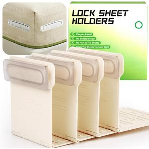 Upgrade Sheet Locks, 4Pcs Bed Sheet Grippers with Non-Slip Base, Compact Fitted Sheet Holders Keep Sheets Firm & Tight, Fit All Mattress Easy Install